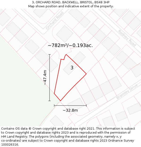 3, ORCHARD ROAD, BACKWELL, BRISTOL, BS48 3HP: Plot and title map