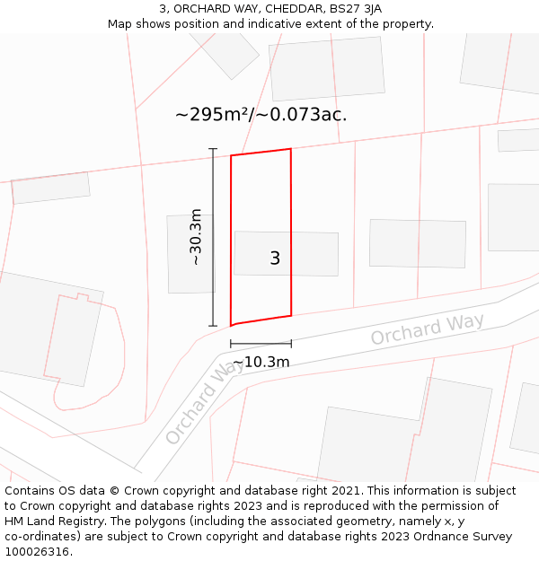3, ORCHARD WAY, CHEDDAR, BS27 3JA: Plot and title map