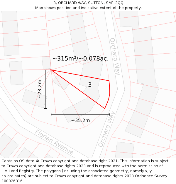 3, ORCHARD WAY, SUTTON, SM1 3QQ: Plot and title map