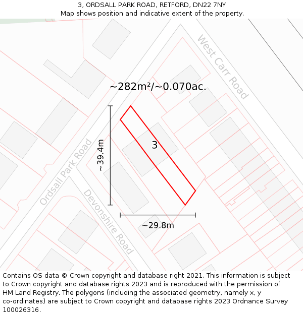3, ORDSALL PARK ROAD, RETFORD, DN22 7NY: Plot and title map