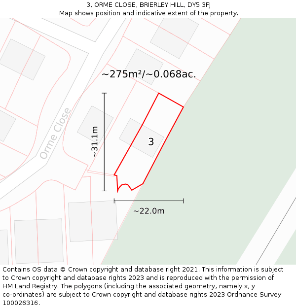 3, ORME CLOSE, BRIERLEY HILL, DY5 3FJ: Plot and title map