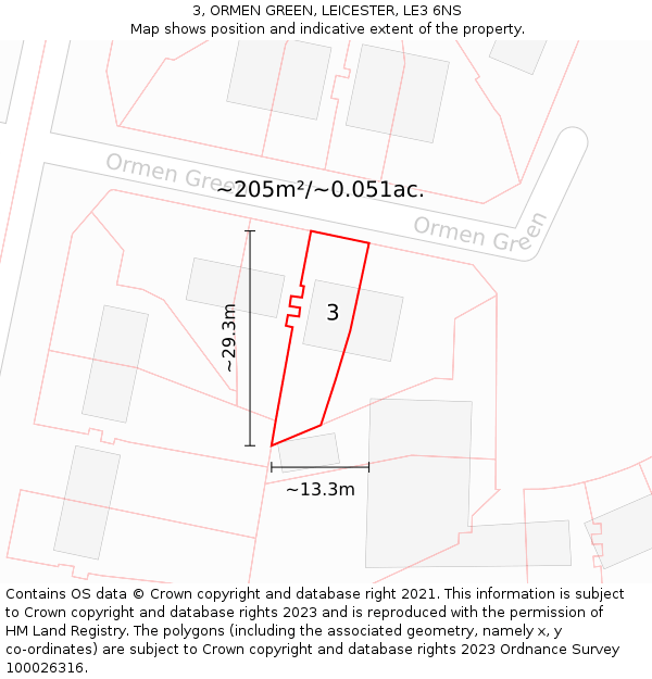 3, ORMEN GREEN, LEICESTER, LE3 6NS: Plot and title map