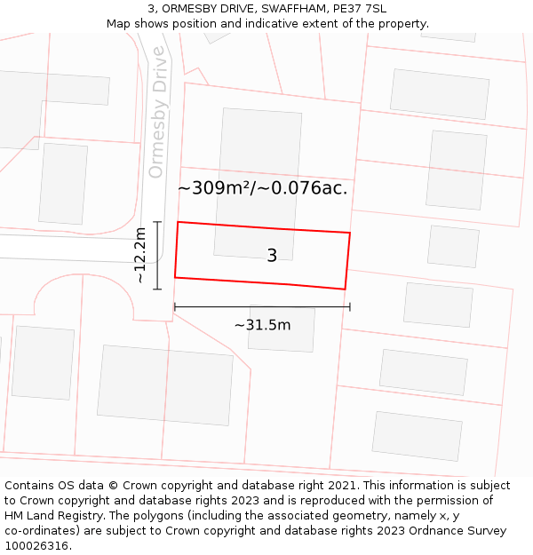 3, ORMESBY DRIVE, SWAFFHAM, PE37 7SL: Plot and title map