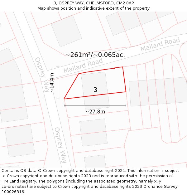 3, OSPREY WAY, CHELMSFORD, CM2 8AP: Plot and title map