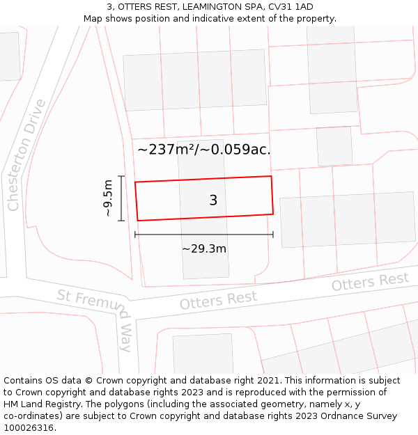 3, OTTERS REST, LEAMINGTON SPA, CV31 1AD: Plot and title map