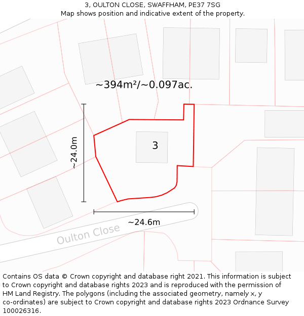 3, OULTON CLOSE, SWAFFHAM, PE37 7SG: Plot and title map