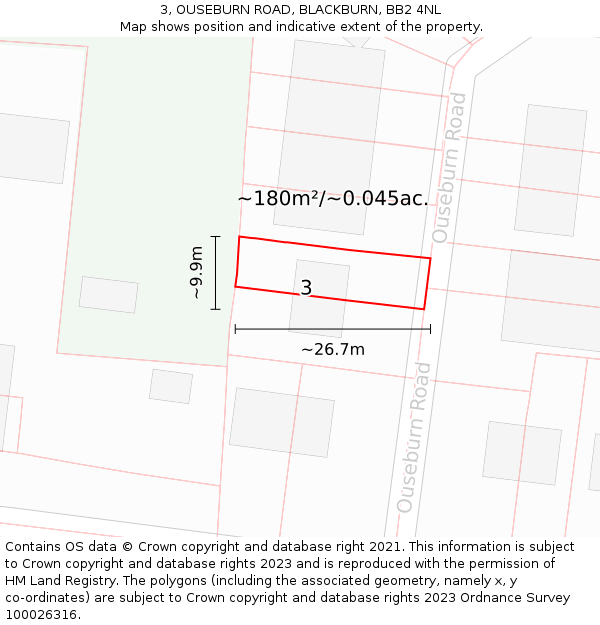 3, OUSEBURN ROAD, BLACKBURN, BB2 4NL: Plot and title map