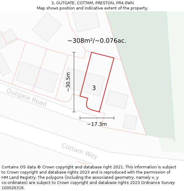 3, OUTGATE, COTTAM, PRESTON, PR4 0WN: Plot and title map