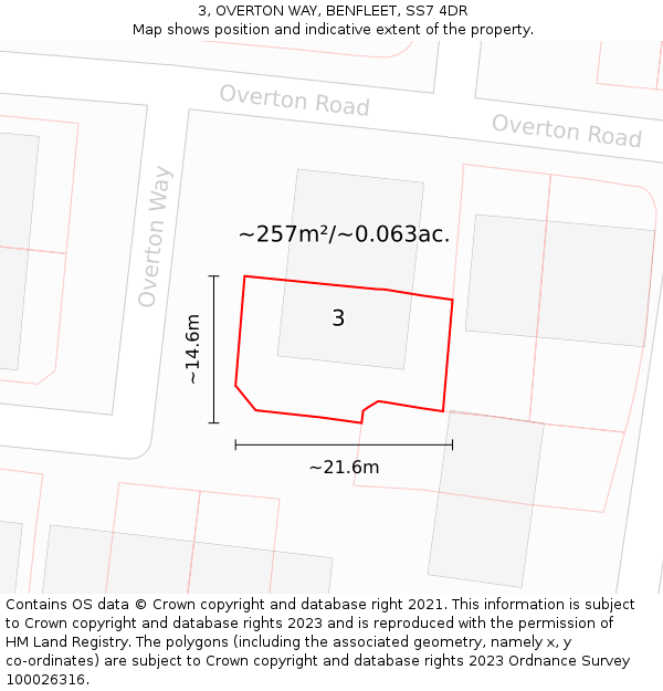 3, OVERTON WAY, BENFLEET, SS7 4DR: Plot and title map