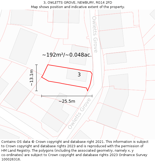 3, OWLETTS GROVE, NEWBURY, RG14 2FD: Plot and title map