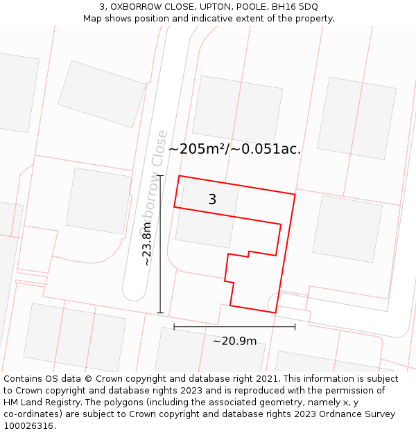 3, OXBORROW CLOSE, UPTON, POOLE, BH16 5DQ: Plot and title map
