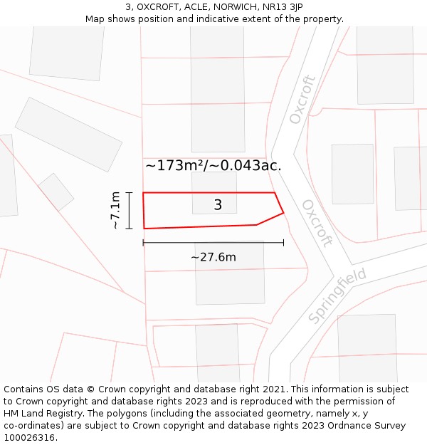 3, OXCROFT, ACLE, NORWICH, NR13 3JP: Plot and title map