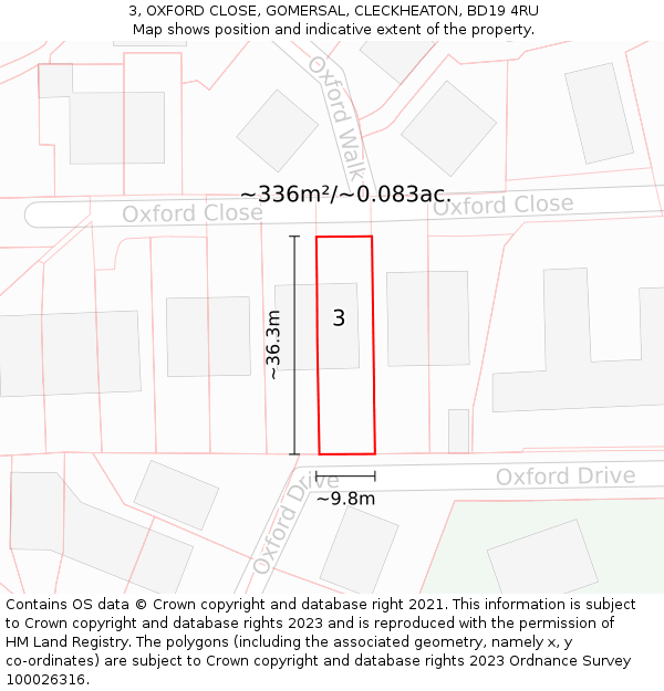 3, OXFORD CLOSE, GOMERSAL, CLECKHEATON, BD19 4RU: Plot and title map