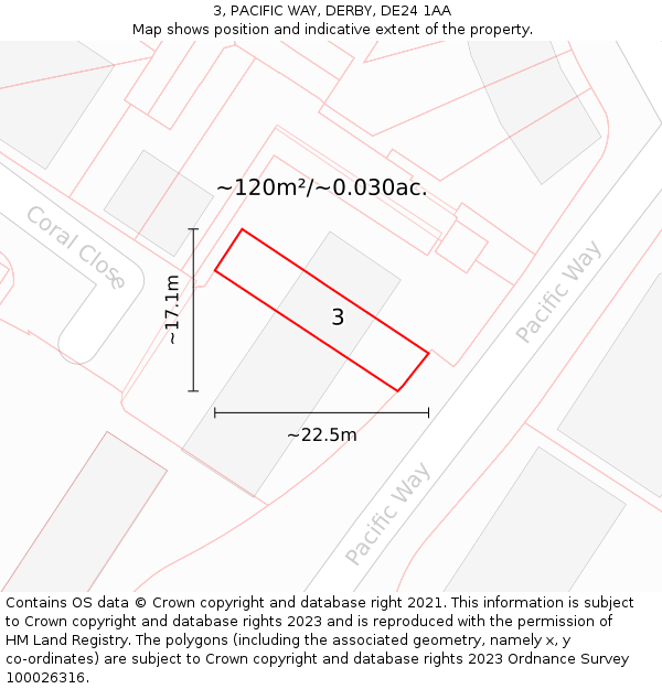 3, PACIFIC WAY, DERBY, DE24 1AA: Plot and title map