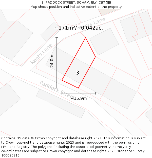 3, PADDOCK STREET, SOHAM, ELY, CB7 5JB: Plot and title map