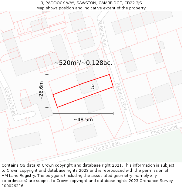 3, PADDOCK WAY, SAWSTON, CAMBRIDGE, CB22 3JS: Plot and title map