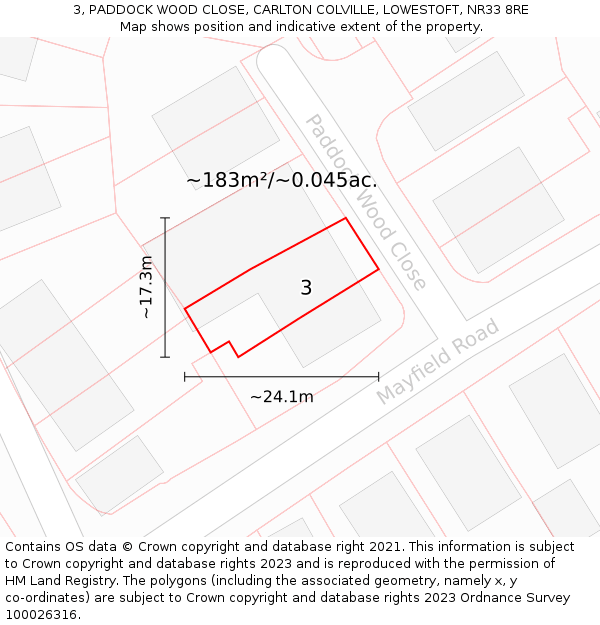 3, PADDOCK WOOD CLOSE, CARLTON COLVILLE, LOWESTOFT, NR33 8RE: Plot and title map