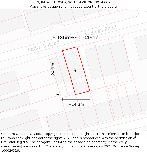3, PADWELL ROAD, SOUTHAMPTON, SO14 6QY: Plot and title map