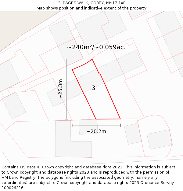 3, PAGES WALK, CORBY, NN17 1XE: Plot and title map