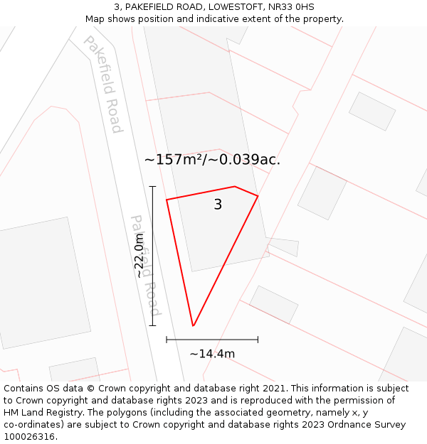 3, PAKEFIELD ROAD, LOWESTOFT, NR33 0HS: Plot and title map