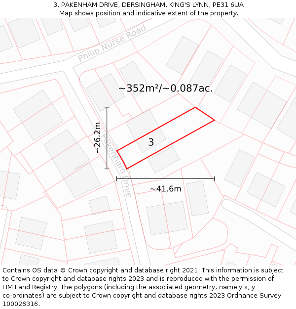 3, PAKENHAM DRIVE, DERSINGHAM, KING'S LYNN, PE31 6UA: Plot and title map