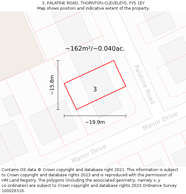 3, PALATINE ROAD, THORNTON-CLEVELEYS, FY5 1EY: Plot and title map