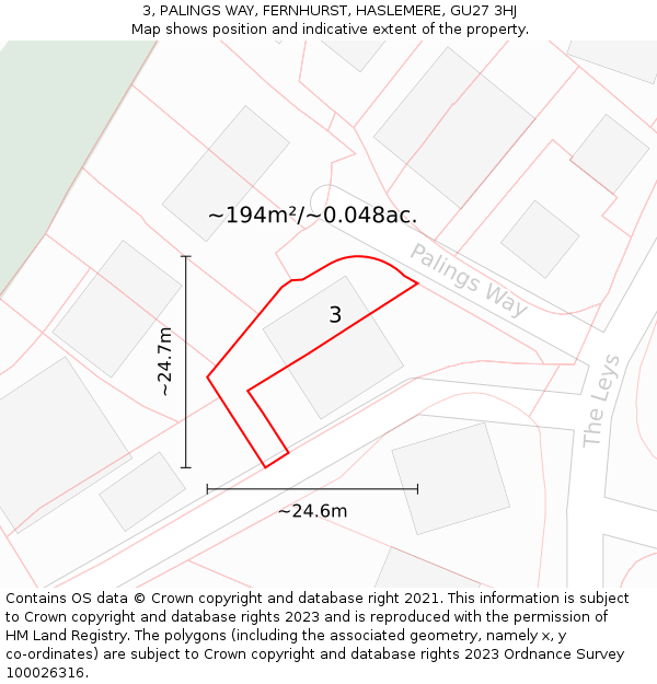 3, PALINGS WAY, FERNHURST, HASLEMERE, GU27 3HJ: Plot and title map