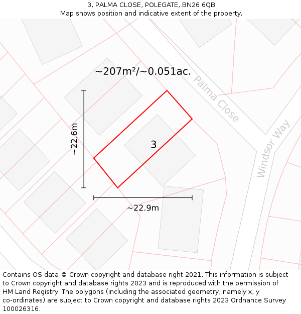 3, PALMA CLOSE, POLEGATE, BN26 6QB: Plot and title map