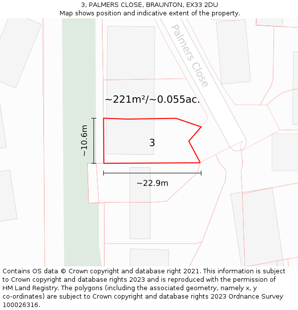 3, PALMERS CLOSE, BRAUNTON, EX33 2DU: Plot and title map