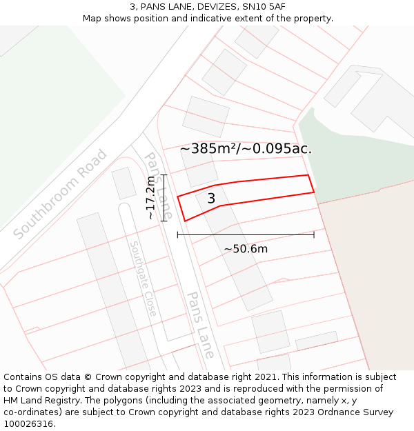 3, PANS LANE, DEVIZES, SN10 5AF: Plot and title map