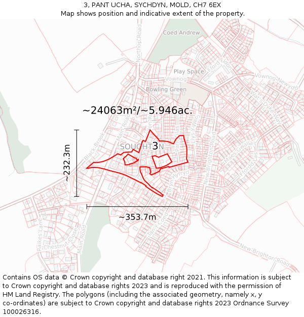 3, PANT UCHA, SYCHDYN, MOLD, CH7 6EX: Plot and title map