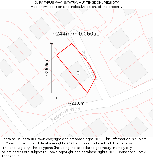 3, PAPYRUS WAY, SAWTRY, HUNTINGDON, PE28 5TY: Plot and title map