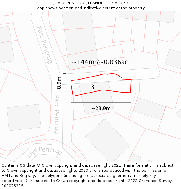 3, PARC PENCRUG, LLANDEILO, SA19 6RZ: Plot and title map