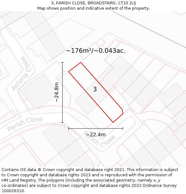 3, PARISH CLOSE, BROADSTAIRS, CT10 2UJ: Plot and title map