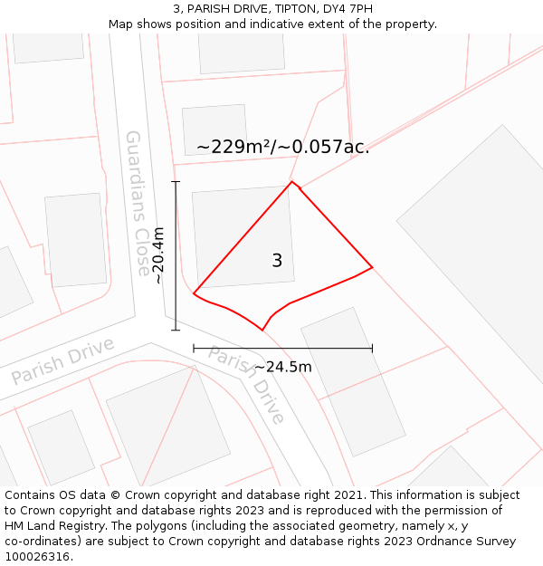 3, PARISH DRIVE, TIPTON, DY4 7PH: Plot and title map
