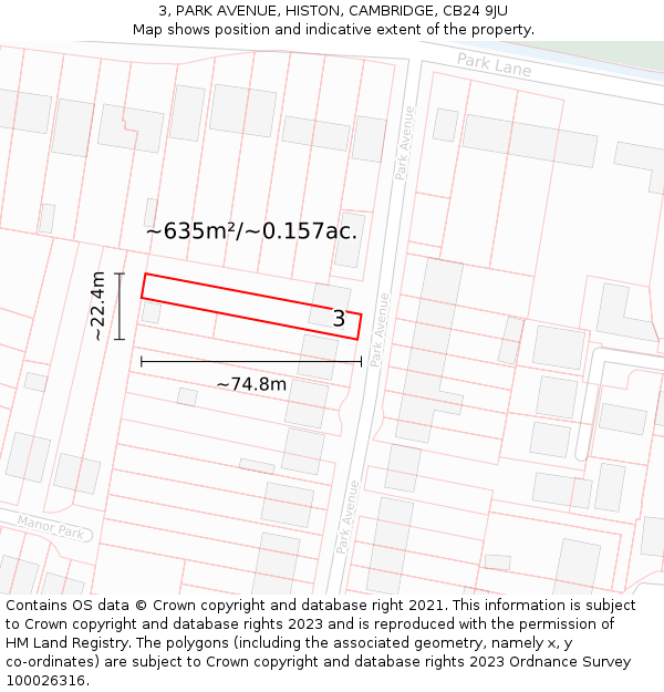 3, PARK AVENUE, HISTON, CAMBRIDGE, CB24 9JU: Plot and title map