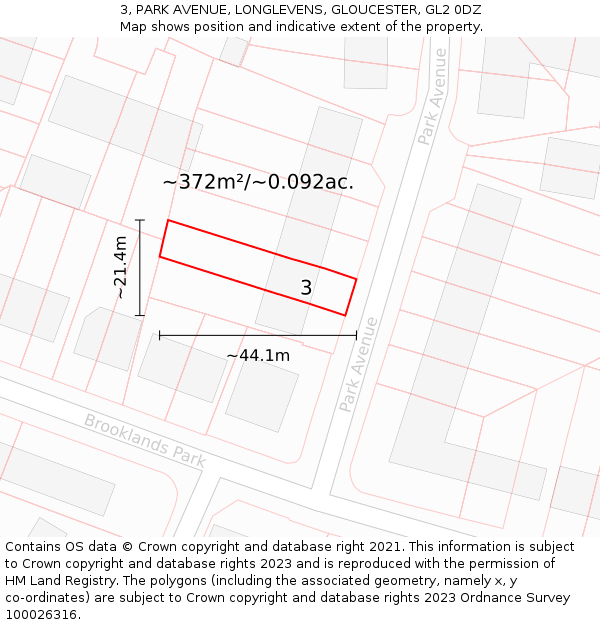 3, PARK AVENUE, LONGLEVENS, GLOUCESTER, GL2 0DZ: Plot and title map