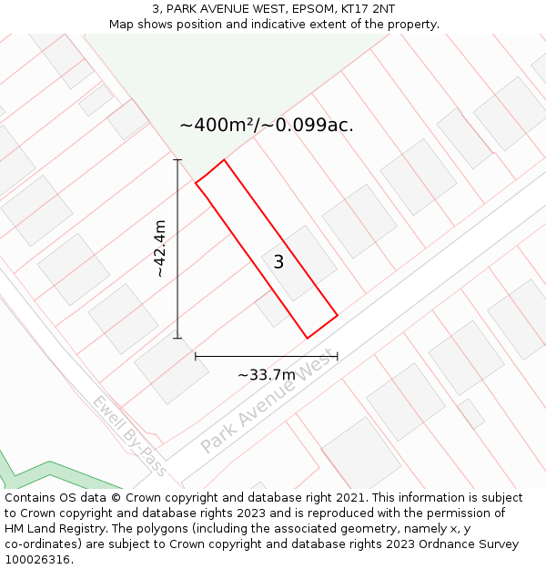 3, PARK AVENUE WEST, EPSOM, KT17 2NT: Plot and title map