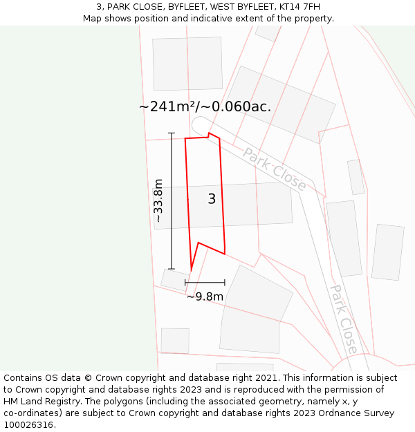 3, PARK CLOSE, BYFLEET, WEST BYFLEET, KT14 7FH: Plot and title map