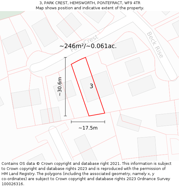 3, PARK CREST, HEMSWORTH, PONTEFRACT, WF9 4TR: Plot and title map