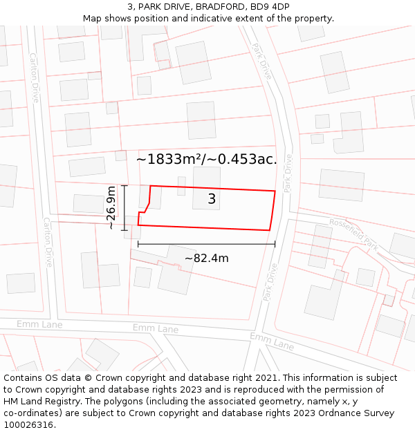 3, PARK DRIVE, BRADFORD, BD9 4DP: Plot and title map