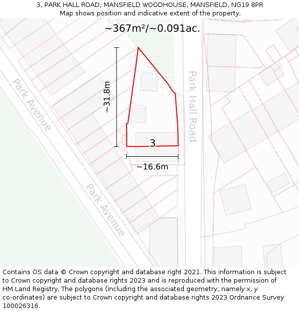 3, PARK HALL ROAD, MANSFIELD WOODHOUSE, MANSFIELD, NG19 8PR: Plot and title map