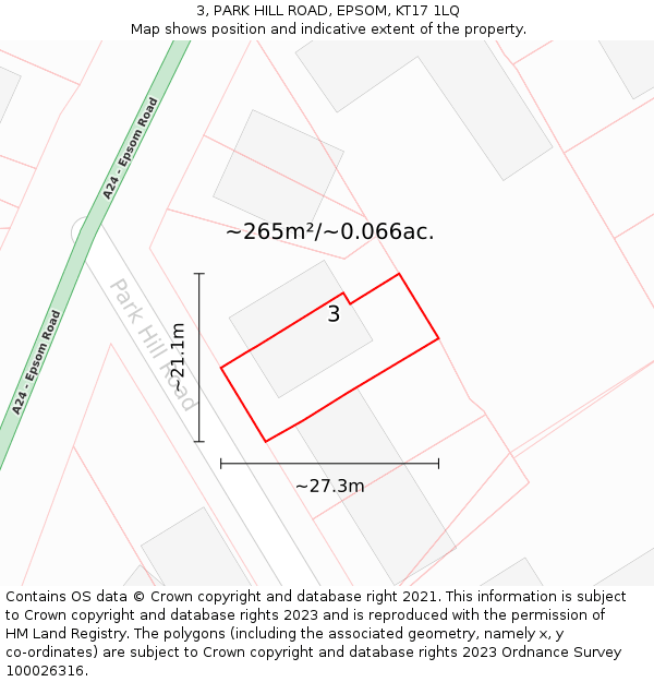 3, PARK HILL ROAD, EPSOM, KT17 1LQ: Plot and title map