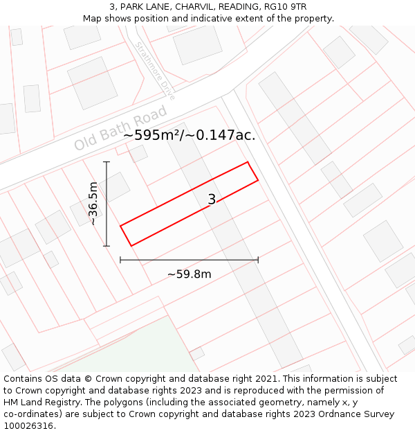 3, PARK LANE, CHARVIL, READING, RG10 9TR: Plot and title map