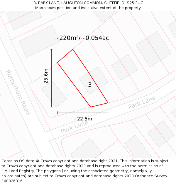 3, PARK LANE, LAUGHTON COMMON, SHEFFIELD, S25 3UG: Plot and title map