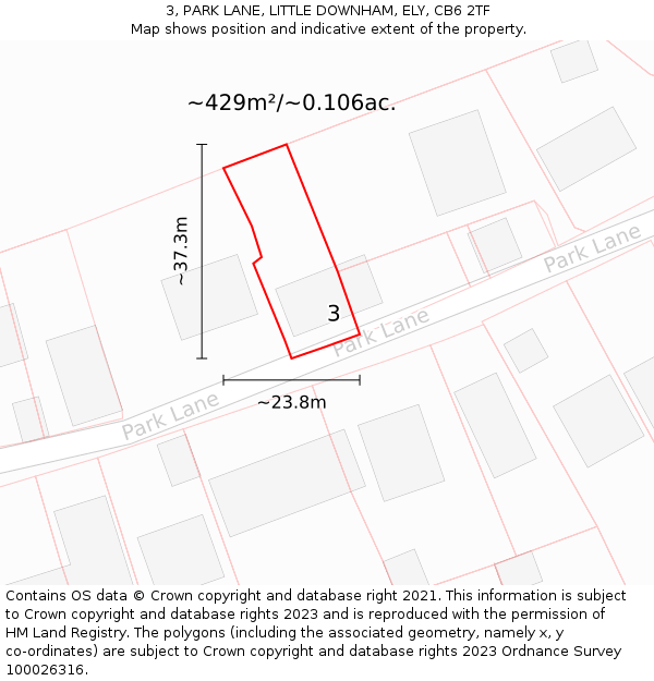 3, PARK LANE, LITTLE DOWNHAM, ELY, CB6 2TF: Plot and title map