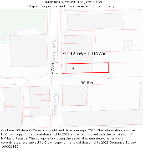 3, PARK ROAD, CONGLETON, CW12 1DS: Plot and title map