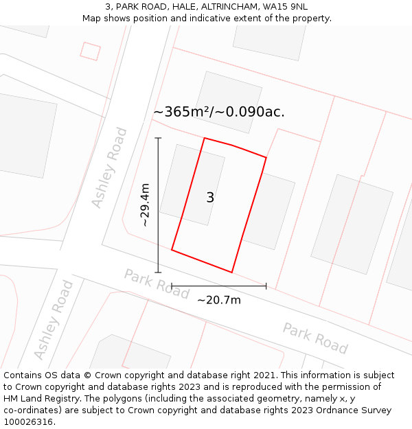 3, PARK ROAD, HALE, ALTRINCHAM, WA15 9NL: Plot and title map