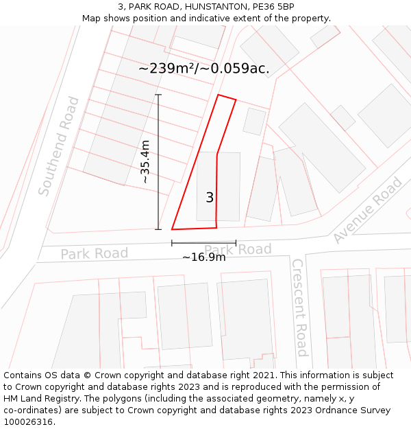 3, PARK ROAD, HUNSTANTON, PE36 5BP: Plot and title map