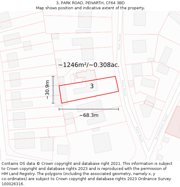 3, PARK ROAD, PENARTH, CF64 3BD: Plot and title map